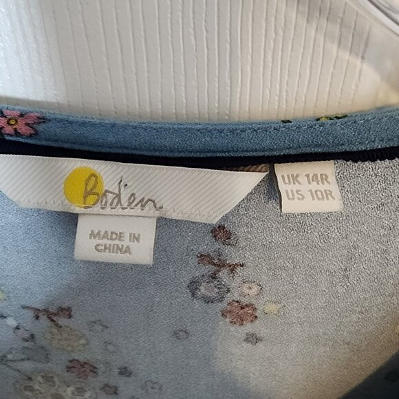 Boden Blue Floral Midi Dress Size 10 | V-Neck 3/4 Sleeve Boho Cottagecore - Picture 4 of 7